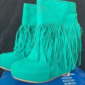 Sea-Green Boot Wedge Heels